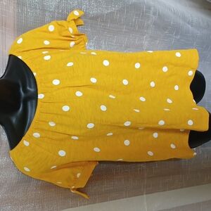 Old Navy Girls Yellow and White Polka Dot Blouse, off the shoulder,  tie sleeve